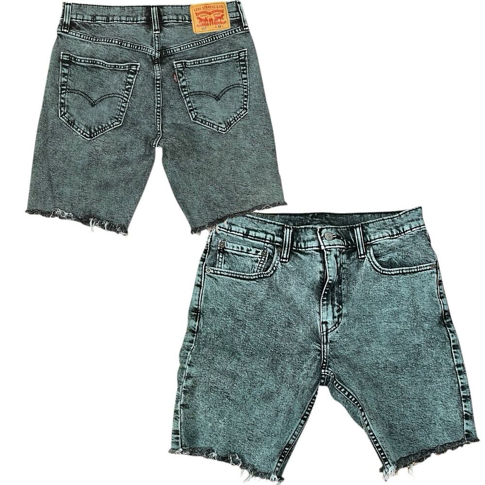Levis 412 Slim Cutoff Shorts Mens 32 Washed Black Charcoal Stretch Denim Jorts